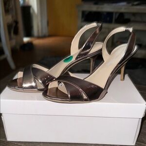 New calvin klein lucette metallic hematite heels bronze 8 NIB sling back holiday